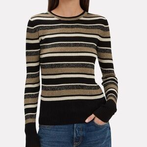 Frame panel stripe metallic ribbed sweater L